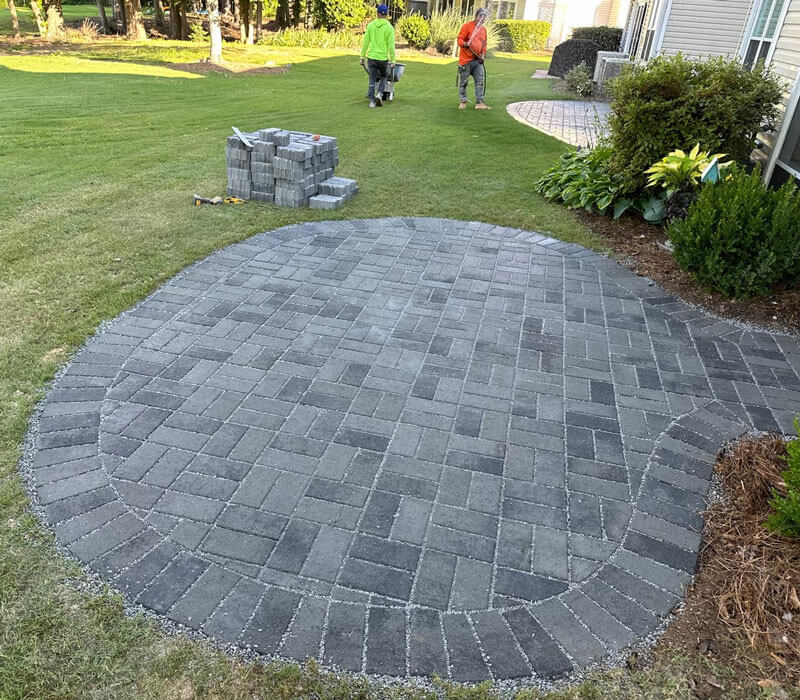 new brick patio with rounded edges
